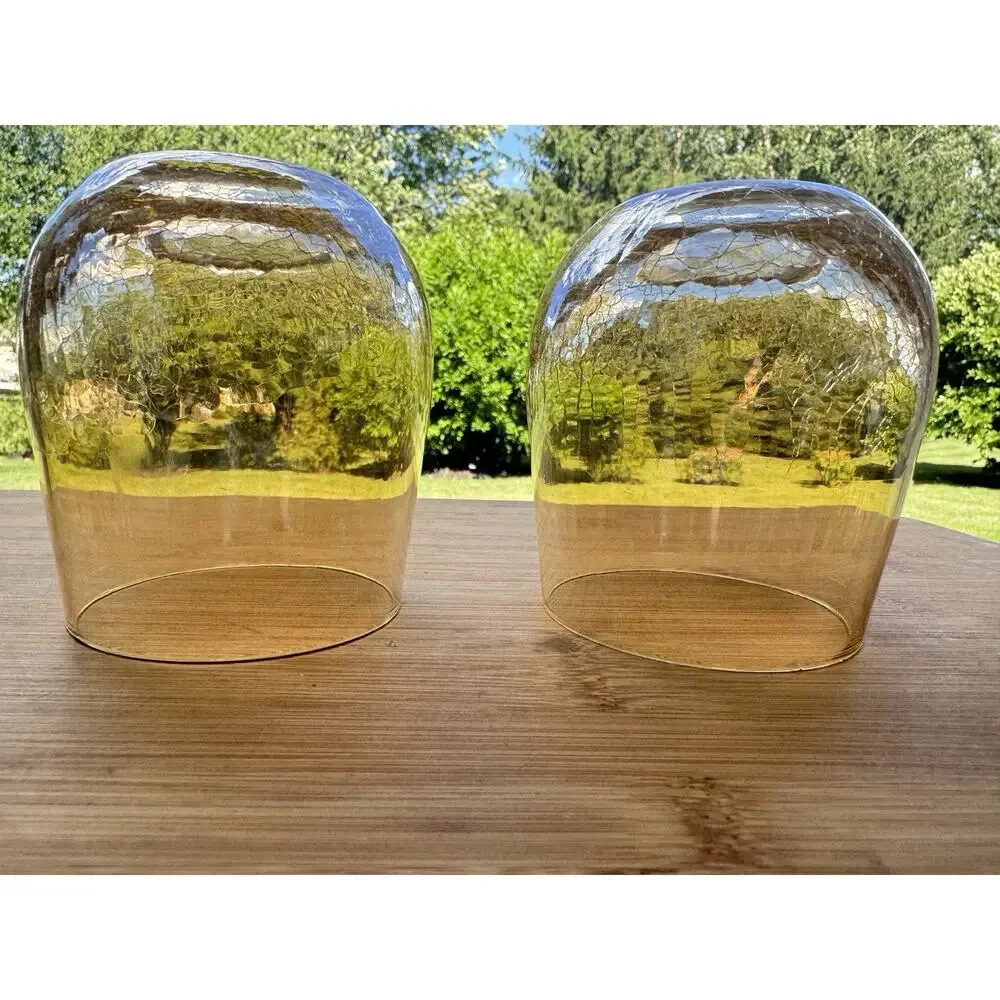 Pier 1 Amber Crackle Golden Luster Stemless Wine / Lowball Tumbler Glass~ 2 Pc